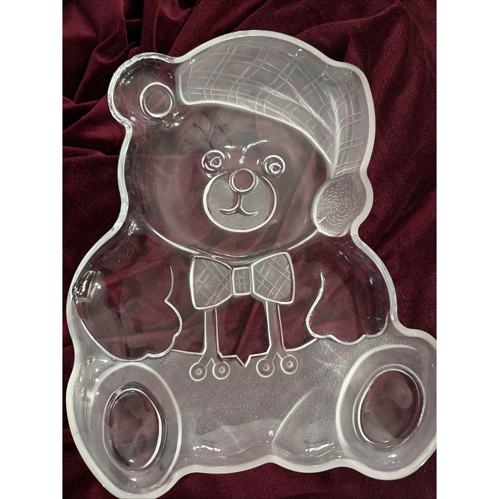 Mikasa Crystal Teddy Bear Platter 11.5" Christmas Serving Tray Vintage Cottage